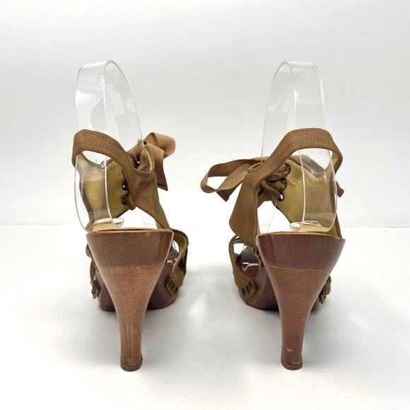 STELLA MCCARTNEY Brown Grosgrain Lace Up Sling Back Heels - Picture 6 of 12